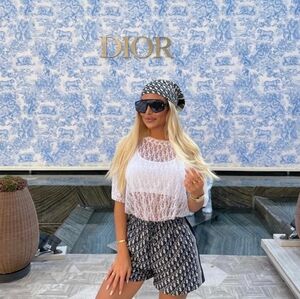 Dior Oblique Vintage Navy Blue Silk Square Scarf